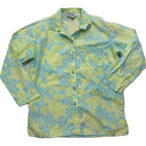Lilly Pulitzer White Tag Vintage Sea Turtles Top Button Up Shirt Oversized Small